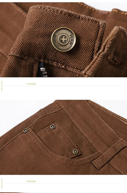 Spring Autumn Fashion Brown Business Casual Stretch Denim Pants Male Brand Trousers Men's Clothing Slim Jeans Plus Size 28-44