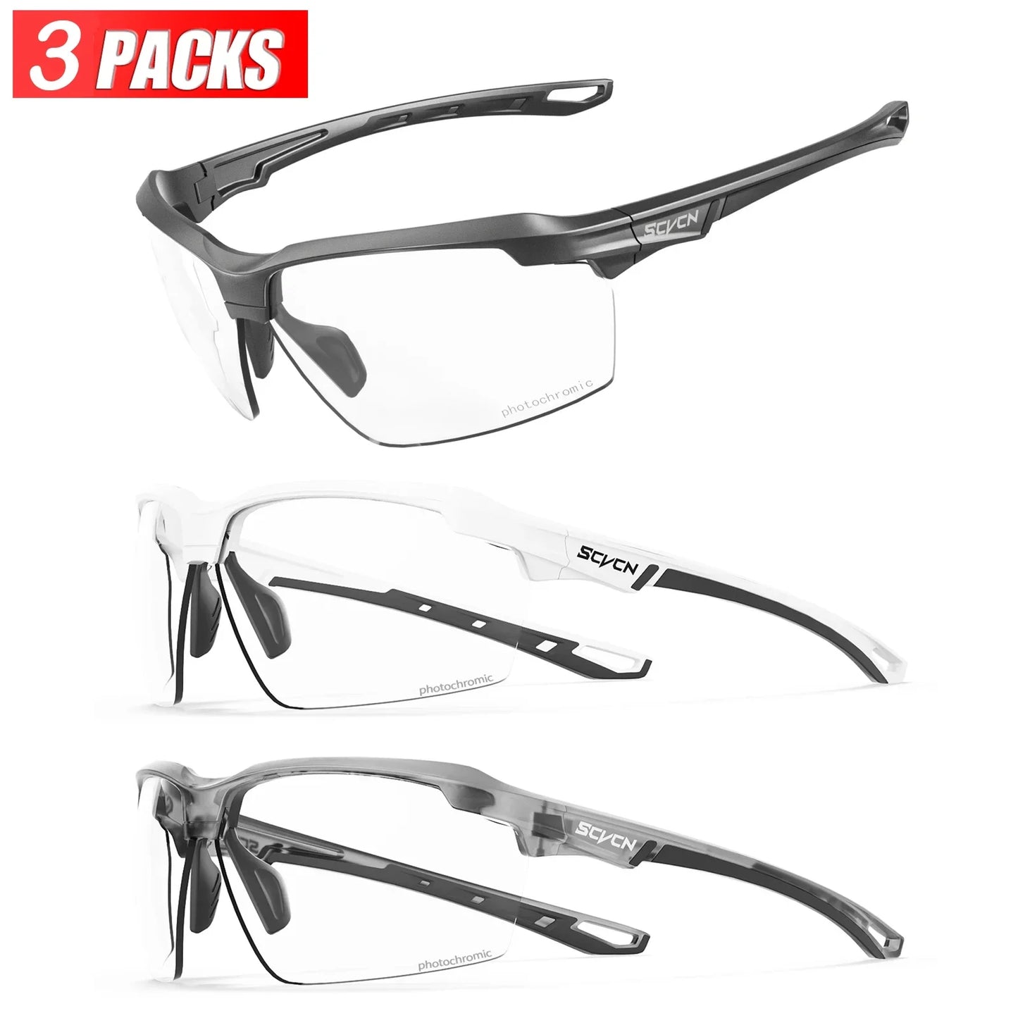 3PACKS Photochromic Cycling Sunglasses Glasses Bike MTB Bicycle Hiking Golf UV400 Sports Glasses for Men Women Baseball