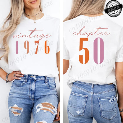 Fashion Women's T Shirts Clothing Vintage 50th Birthday Women Aesthetic T-shirts Classic 1976 Graphic 50 Bday Casual Tee Shirts