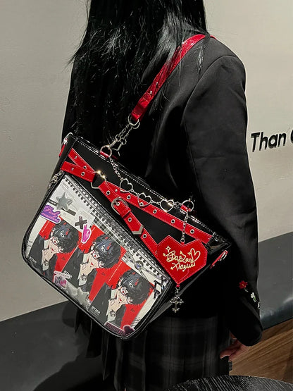 Aesthetic Underarm Ita Bag Streetwear Girl Transparent Shoulder Bag Heart Shape Chic Chain Handbag DIY Display Crossbody Bag