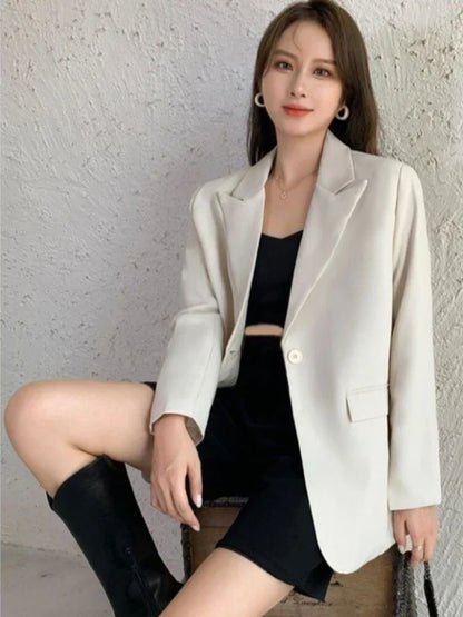Eye Catching Women's Black Oversized Single Button Solid Wear To Work Casual Blazer Spring Autumn Jacket Influencer Korean Style