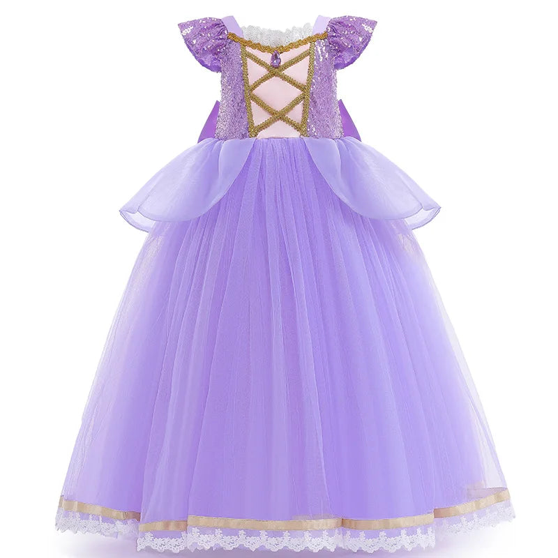 Princess Dress Girl Purple Deluxe Elegant Cosplay Tangled Costume Halloween Vestido Kids Birthday Ball Gown Clothes