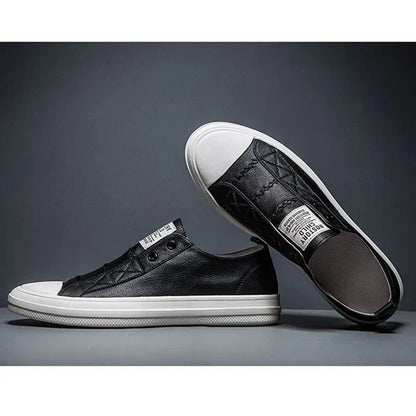 Genuine Leather Black White Shoes Men Casual Shoes Soft Flat Brand Cow Leather Cool Street Young Male Footwear D237