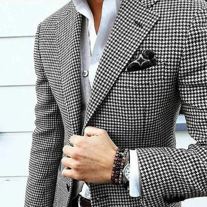 Slim Fit Men's Blazer Houndstooth Casual Italian Style Man Suit Jacket Notched Lapel 1 Pc Check Wedding Coat for Prom Party 2024