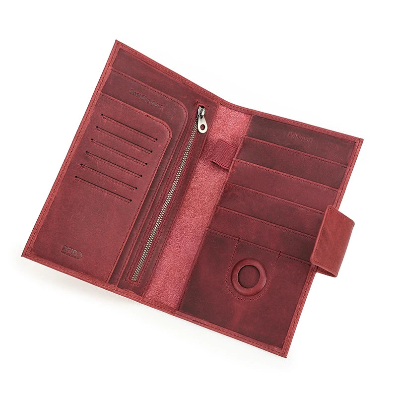 Genuine Leather Family Passport Clutch Wallets RFID Card Holder AirTag Slot Passport Cover Families Travel Bag Handbag