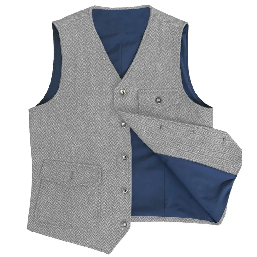 Men Vest Dark Green Herringbone Single Button V Neck Pocket Waistcoat For Wedding Party Business Work Daily Casual Men Suit Vest