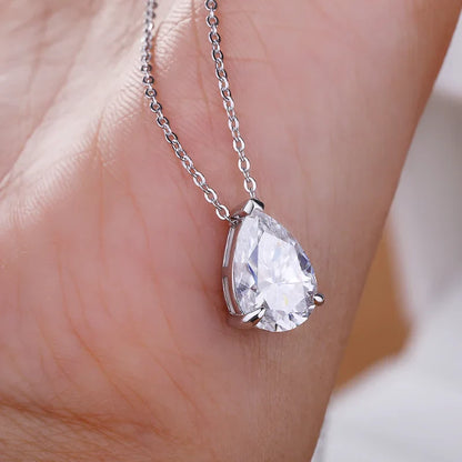 1-4CT Pear Cut D VVS1 Moissanite Necklace 100% S925 Silver 18k Gold Plated Single Diamond Women's Pendant Necklace Fine Jewelry