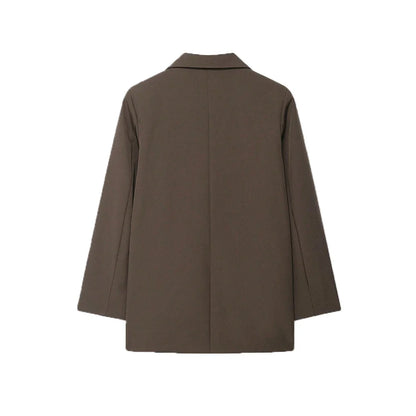 Women's Double-Breasted Solid Color Blazer Coat Long Sleeve Office Wear for Spring Autumn Winter Old Money Style