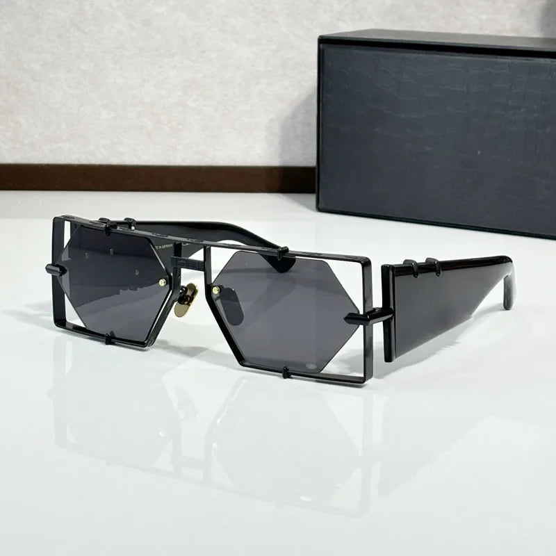 Hexagon 004 Desinger Brand Sunglasses Men Women Metal Thick Acetate Luxury Square Classical Outdoor Solar Shades UV400 with Case