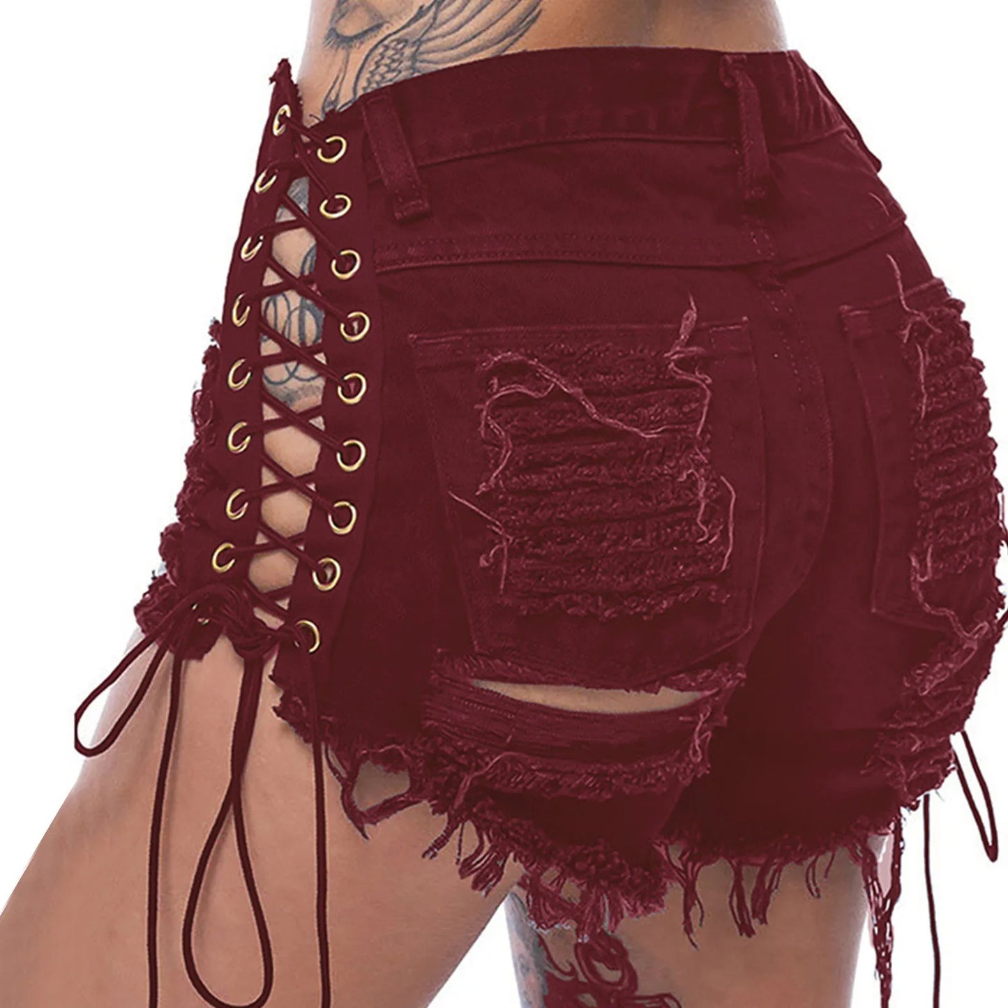 Sexy Women's Jeans Fashion Casual Side Lace-Up Denim Shorts Sexy Hot Denim Short pants Club dance Ripped short jeans