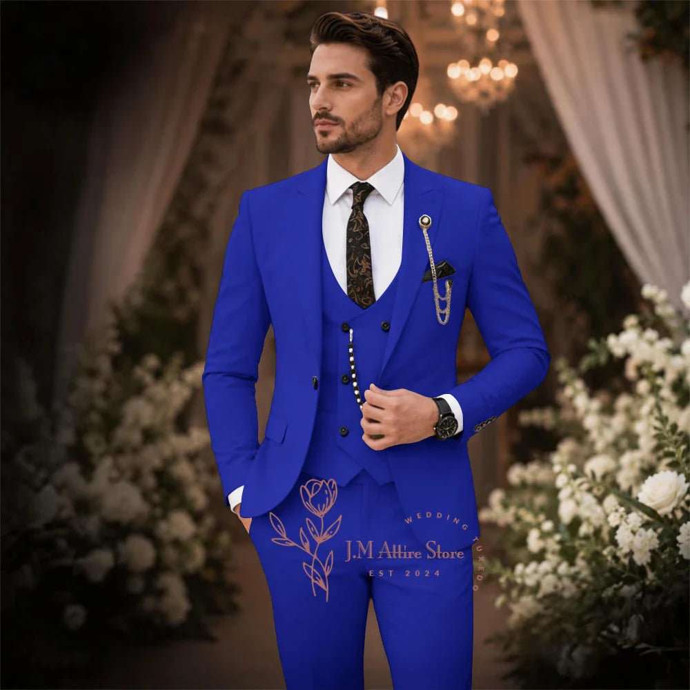 Sage Green Suit Men's 3 Piece Set Peak Lapel Jacket Vest Pants Custom Slim Fit for Wedding Groom Cocktail Party Tuxedo