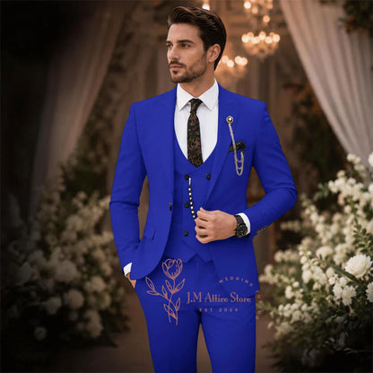 Sage Green Suit Men's 3 Piece Set Peak Lapel Jacket Vest Pants Custom Slim Fit for Wedding Groom Cocktail Party Tuxedo