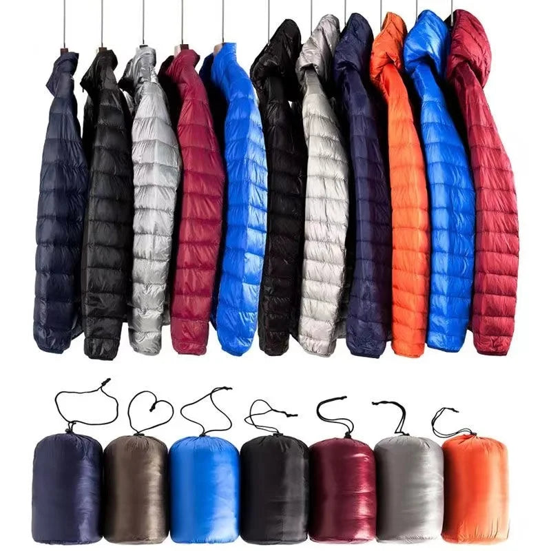 0-10℃ Men's Winter Jacket Ultra Light Duck Down Jackets Portable Hooded Puffer Feather Thin Parkas Windproof Outerwear Coat 5XL
