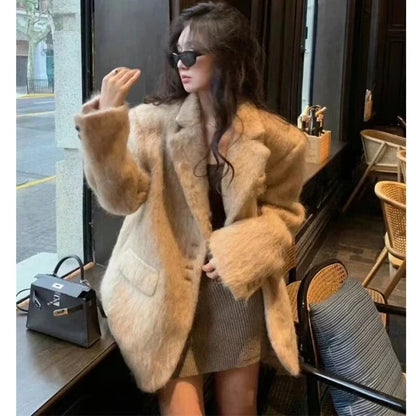 2026 Women Winter Blazer Coat Turn Down Collar Warm Coat Turn Down Collar Fashion Design Blazer Feminino Tops Clothes