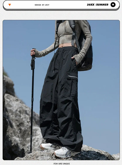 Women Hiking Pants Outdoor Waterproof Zippered Pocket Mountaineering Paratrooper Pants Autumn Breathable Camping Cycling Pants