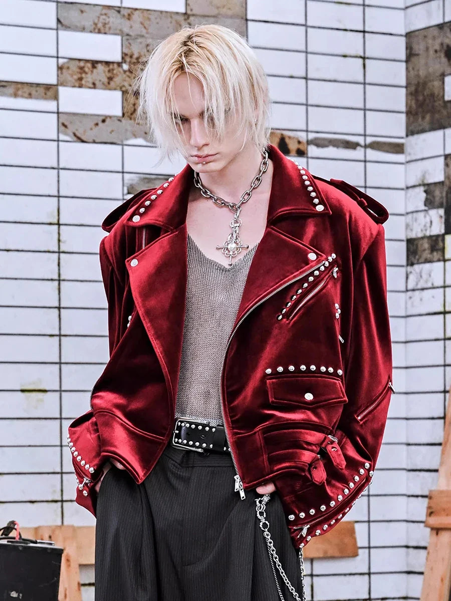 Spring Autumn Cool Short Soft Velvet Moto & Biker Jacket Men Zipper Elegant Chic Stylish Luxury Designer Emo Clothes