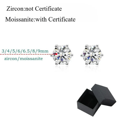 0.1-3CT Certified Moissanite Stud Earring for Women Classic Sparkling Lab Diamond Sterling Silver 925 Jewelry 6-Claws