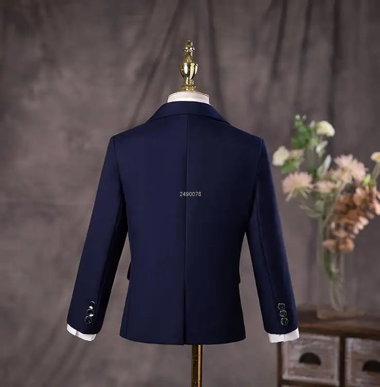 Flower Boys Navy Blue Wedding Suit Kids Photograph Set Teenager Birthday Party Tuxedo Dress Children Graduation Stage Costume