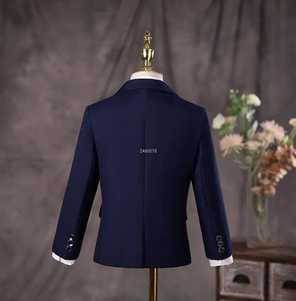 Flower Boys Navy Blue Wedding Suit Kids Photograph Set Teenager Birthday Party Tuxedo Dress Children Graduation Stage Costume