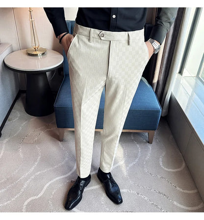 New Men Casual Plaid Suit Pants Fashion Men's Slim Fit Business Social Dress Pants Formal Wedding Social Party Male Trousers