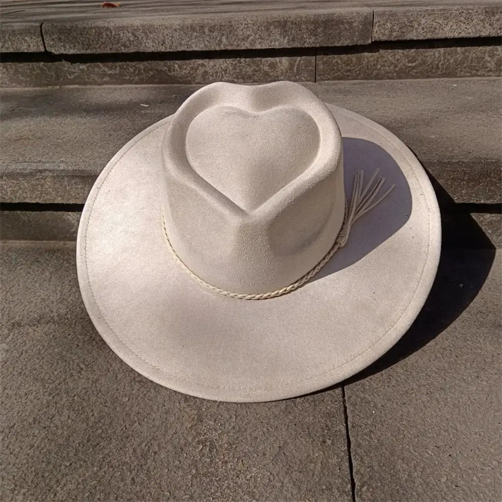 Fashion Heart Design Vegan Suede Hat Wide Brim Blank Style Wide Brim Hat Fedora Hat