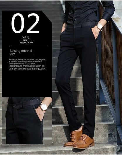 Stretch Suit Trousers for Men Office Pants Non-Ironing Slim Fit Bridegroom Suits Wedding Business Black Suit Pants Men