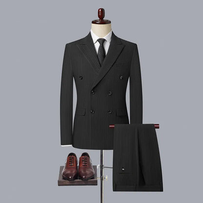 2025 Korean High Quality Double-Breasted British Style Slim Business Suit Two-Piece Set (Suit + Trousers)