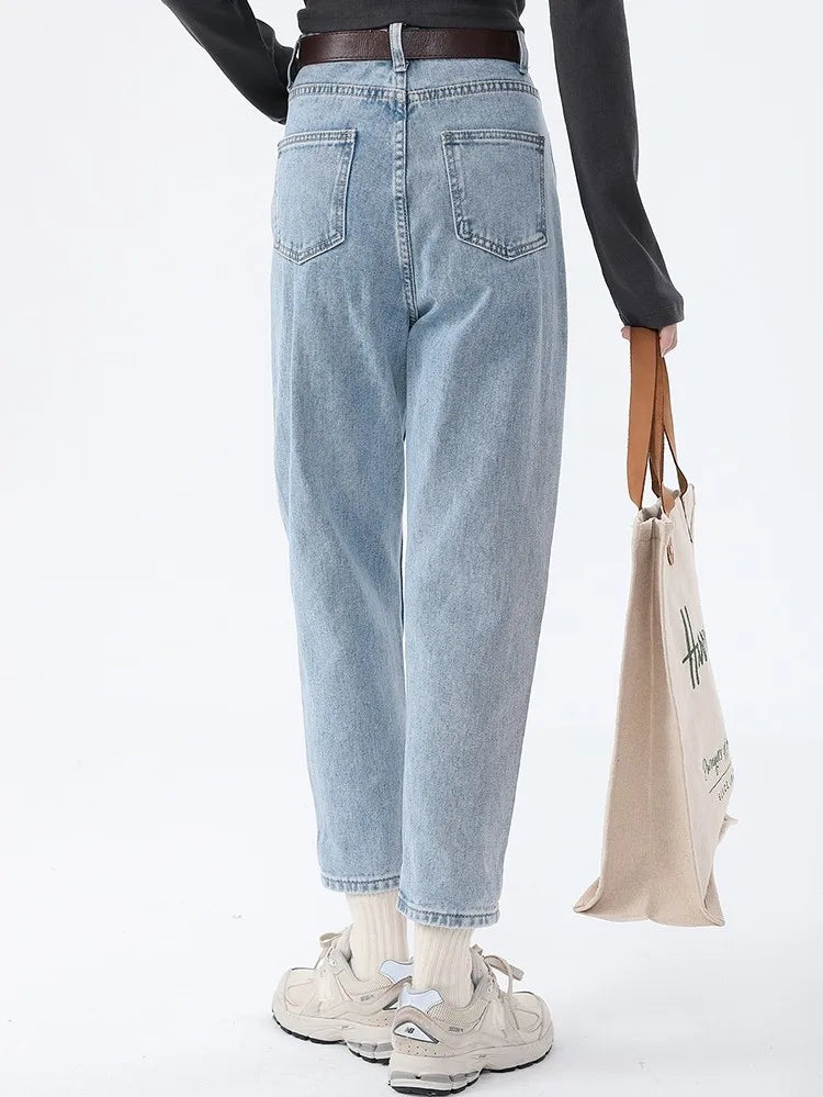 Vintage Solid Classic Harem Jeans Women Blue High Waist Ankle-length Denim Pants 2022 Jeans Streetwear