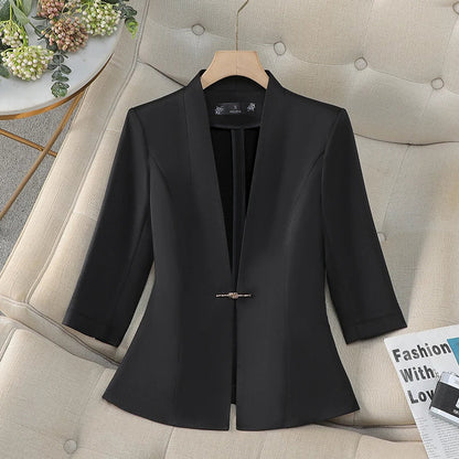Women's Slim Fit Blazer Spring Summer Fashion Solid Color Single Button Jacket Office Lady Coat Top New Arrival 2025