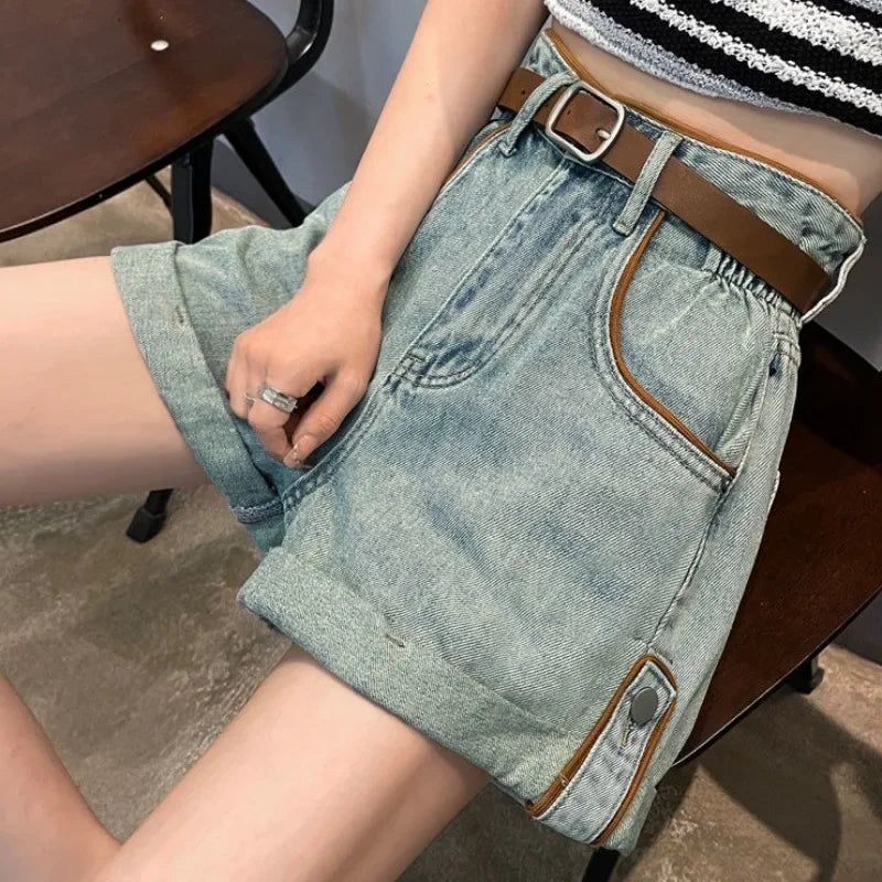 Wide Baggy Women's Denim Shorts Loose With Waist Pocket Female Short Jeans Pants Casual Harajuku Fashion Korean Style Kpop Hot