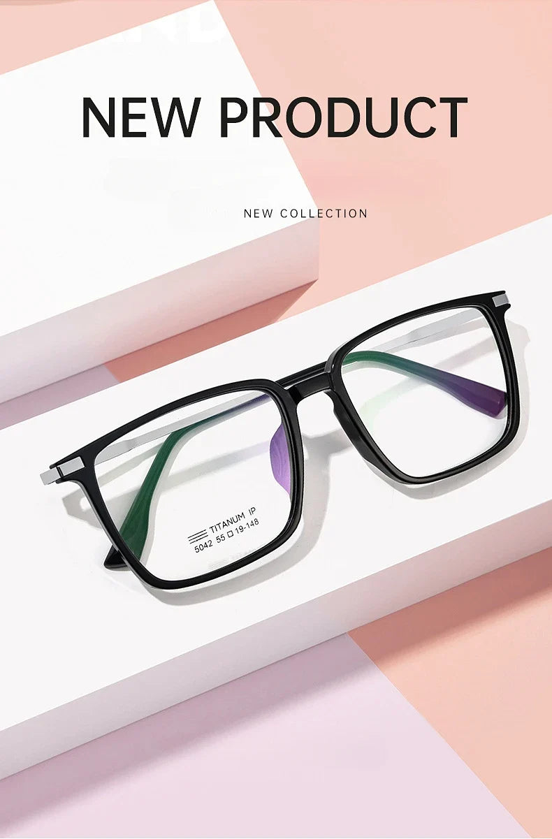 Men's Classic Titanium Square Frames Anti-Blue Light Reading Glasses Men Myopia Hyperopia Customizable Prescription 5042X