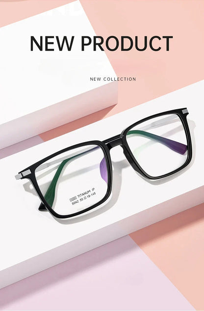 Men's Classic Titanium Square Frames Anti-Blue Light Reading Glasses Men Myopia Hyperopia Customizable Prescription 5042X