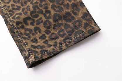 High Waisted Leopard Print Jeans for Women Y2k Retro Streetwear Denim Pants Hip Hop Straight Wide Leg Baggy Jeans