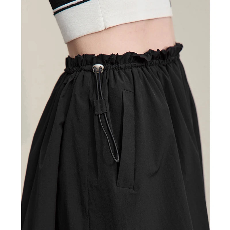 Women's Skirt 2026 Summer New Ruffle Hem Elastic Waist A-Line Midi Skirt Casual Outdoor Loose Fit Skirt For Women 12622013