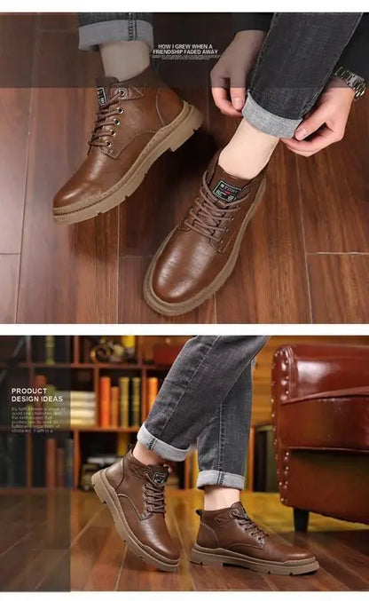 Casual Formal Footwear Brand Men's Leather Shoes New in Winter Men Boots Warm Plush Lace-up Ankle Boots Comfy Office Work Shoes