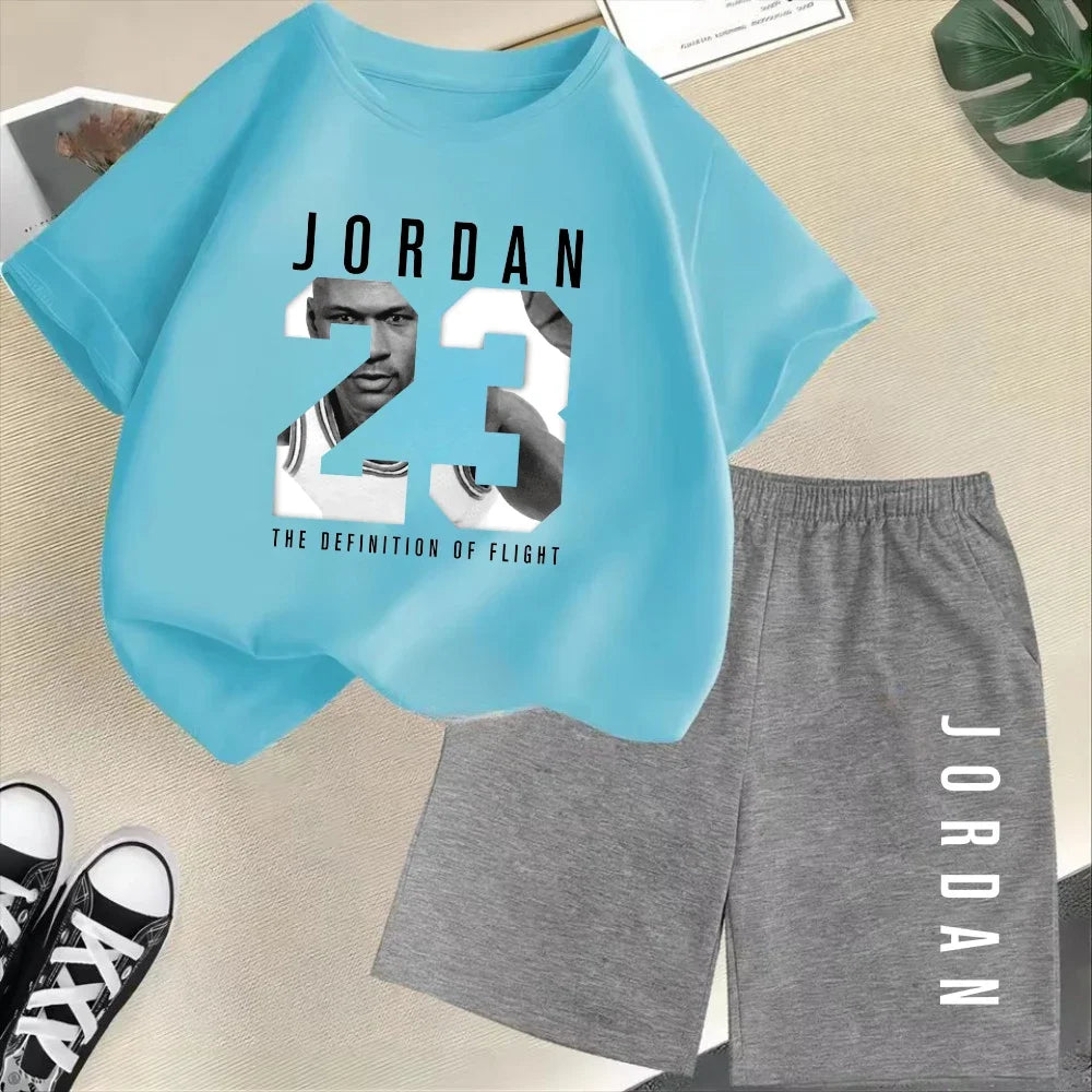 Été à manches courtes enfants T-shirt ensemble sport mode garçons filles Shorts 2 pièces ensemble décontracté marque impression