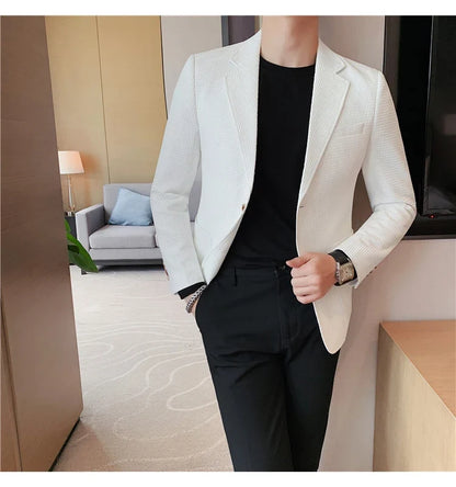 Plus Size 4XL-M Autumn New Waffle Suit Jacket Men Two Buttons Slim Fit Business Casual Blazers Homme Formal Groom Prom Tuxedo