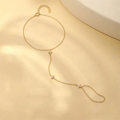 Dainty 5A Zircon Finger Ring Chain Bracelets Flower High Carbon Bracelet for Women Girl Adjustable s925 Silver Jewelry Gift