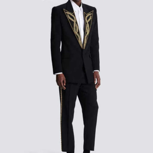 Modern Men Suits Slim Fit 2 Pieces Blazer Pants Peaked Lapel Sequins Beading Formal Business Occasion Party Prom Custom Made