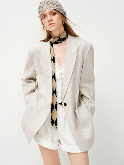 2026 Spring Women's 100% Linen Blazer - Relaxed Fit Unstructured Overshirt for Office and Casual Wear