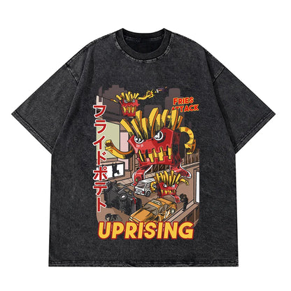 Anime Pain Printed T Shirt Men Retro Washed 100% Cotton Tops Tees Harajuku Tshirt 2023 Streetwear Hip Hop Male T-shirts