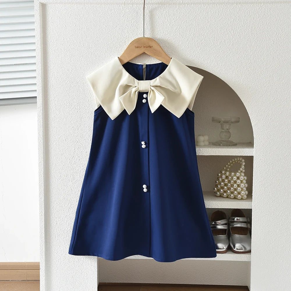 Korean Version Black Sleeveless Kids Clothes Summer New Bow Decoration Girls Dress Birthday Party Princess Dresses 2-7 Years Old