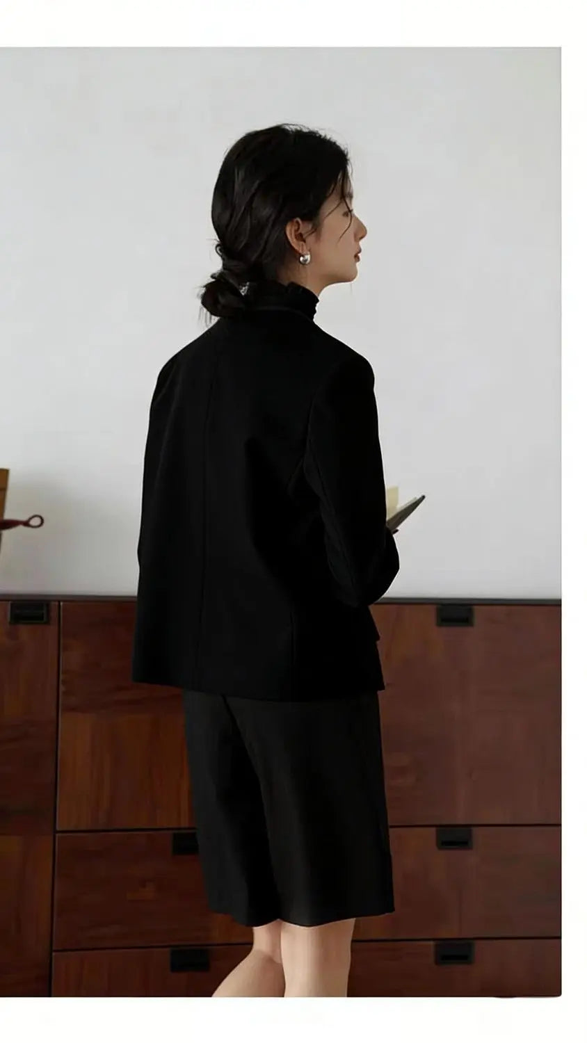 Womens Gray Collarless Blazer Cropped Open Front Suit Jacket Casual Office Outerwear