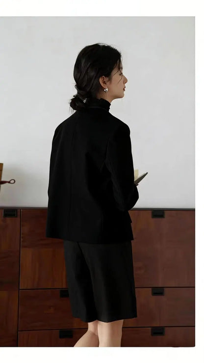 Womens Gray Collarless Blazer Cropped Open Front Suit Jacket Casual Office Outerwear
