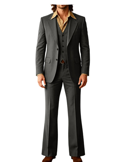 Retro Men's Linen 3 Piece Notch Lapel 2 buttons Jacket Flared Trouser Breathable Elastic for Casual Beach Wedding Groom Tuxedo