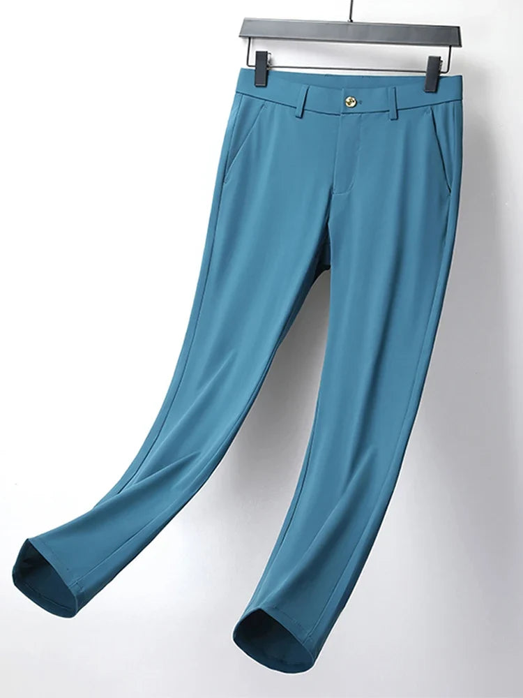 Summer Men's Casual Pants Korean Fashion Light Cool Ice Silk Stretch Golf Pants Slim Fit Suit Pants Male Office Formal Trousers