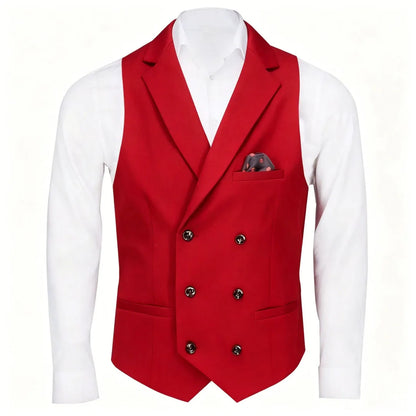 Men Vest Black Solid Double Button With Lapel Waistcoat For Business Wedding Party Banquet Prom Daily Casual Men Suit Vest