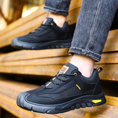 Black Leather Work Safety Shoes Waterproof Indestructible Steel Toe Cap Labor Shoes For Men Breathable Anti Smashing Sneakers