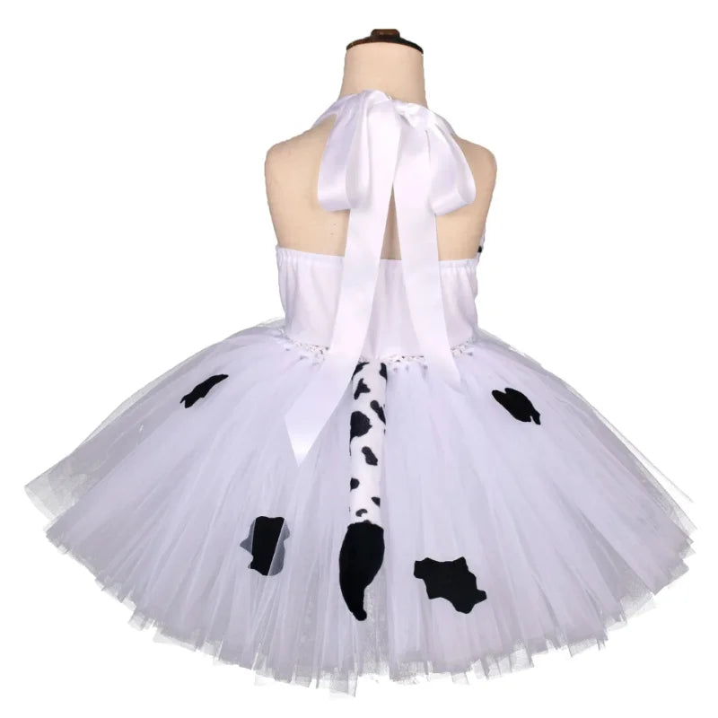 Baby Girls Halloween Animal Cosplay Costume Kids Forest Theme Giraffe Cows Tiger Leopard Zebra Print Tutu Dress Birthday Party