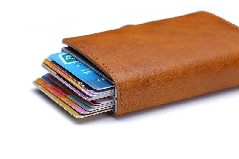 DIENQI-Carbon Credit Card Holder Men Wallet RFID PU Leather Metal Hasp Wallet Male Purse Minimalist Gifts for Men Carteiras